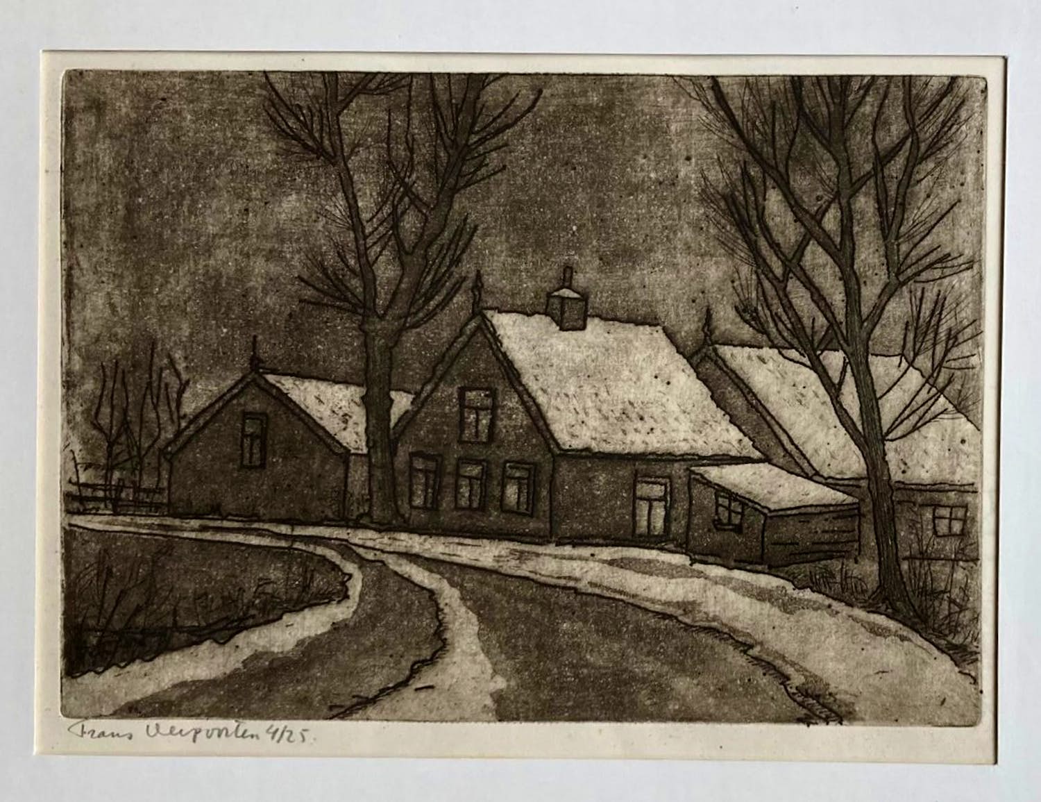 Frans Verpoorten - Ets - ingelijst - winterlandschap - gesigneerd - 4/25 verkocht voor € 40!