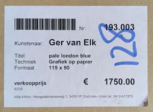 Ger van Elk - Pale London Blue, zeefdruk op fotolitho (ingelijst, groot!) kopen? Bied vanaf 395!