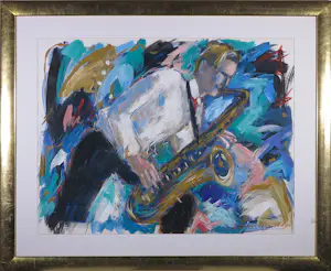 Annemarie de Groot - Acryl op papier, Saxofoon speler - Ingelijst kaufen? Bieten Sie von 60!