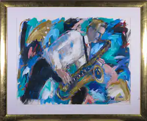 Annemarie de Groot - Acryl op papier, Saxofoon speler - Ingelijst kaufen? Bieten Sie von 60!