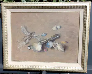 Frida Holleman - Strandstilleven, olieverf op canvasboard (mooi ingelijst) kopen? Bied vanaf 395!
