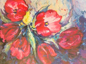 Mary Koekenbier - Zeefdruk. Titel, "Beaujolais Joli Bouget". kopen? Bied vanaf 60!