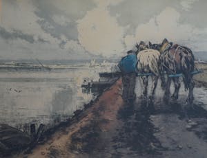 Ferdinand Luigini - Grote ingelijste ets en aquatint , Boer op dijk – gesigneerd – 1926 kopen? Bied vanaf 1!