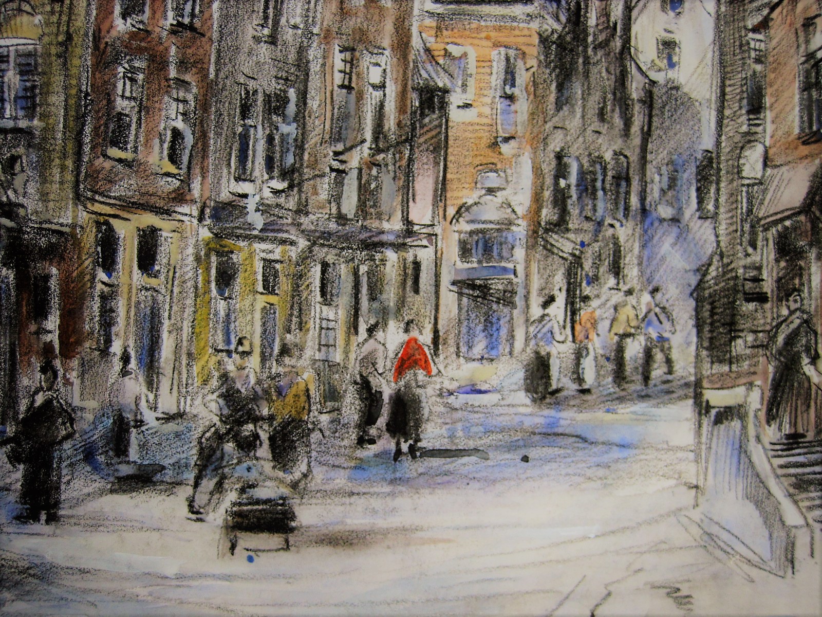 Louis van der Pol - grote Aquarel "personen in Hollandse stadstraat" ca. 1950 kopen? Bied vanaf 1!