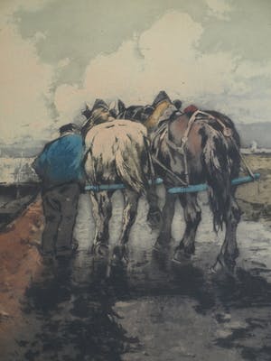 Ferdinand Luigini - Grote ingelijste ets en aquatint , Boer op dijk – gesigneerd – 1926 kopen? Bied vanaf 1!