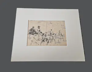 Wim Vaarzon Morel (jr.) - in 1998 gemaakte oostind.inkt tekening "paarden in de binnenstad" met opdracht kopen? Bied vanaf 62!