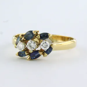 18k gouden ring bezet met saffier en briljant geslepen diamant tot. 0.20ct kopen? Bied vanaf 310!