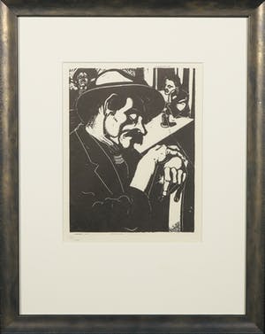 Dick Ket - Linoleumsnede, Drie slapers in herberg - Ingelijst kopen? Bied vanaf 35!