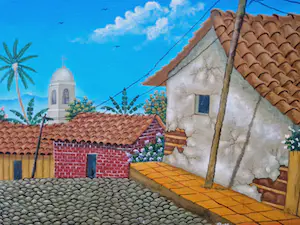 Niet of onleesbaar gesigneerd - Nicaragua - naïef olieverf op doek 1992 "la calle de Enmedio" gesigneerd Rivas kopen? Bied vanaf 1!