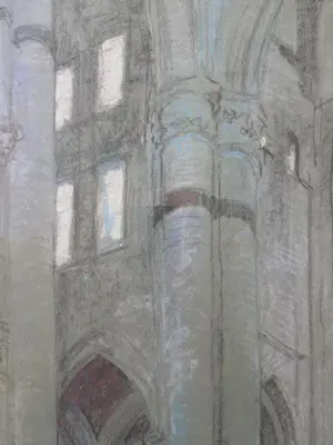 Eugene Lucker - Kerkinterieur. Pastelkrijt. Groot. kopen? Bied vanaf 369!