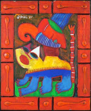 Clemens Briels - Acryl en collage op hout, Zonder titel (met ophangsysteem) verkocht voor € 1!