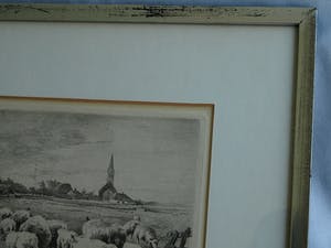 Maarten Langbroek - Ingelijste ets, Voorjaar op Texel – ca. 1970 kopen? Bied vanaf 35!