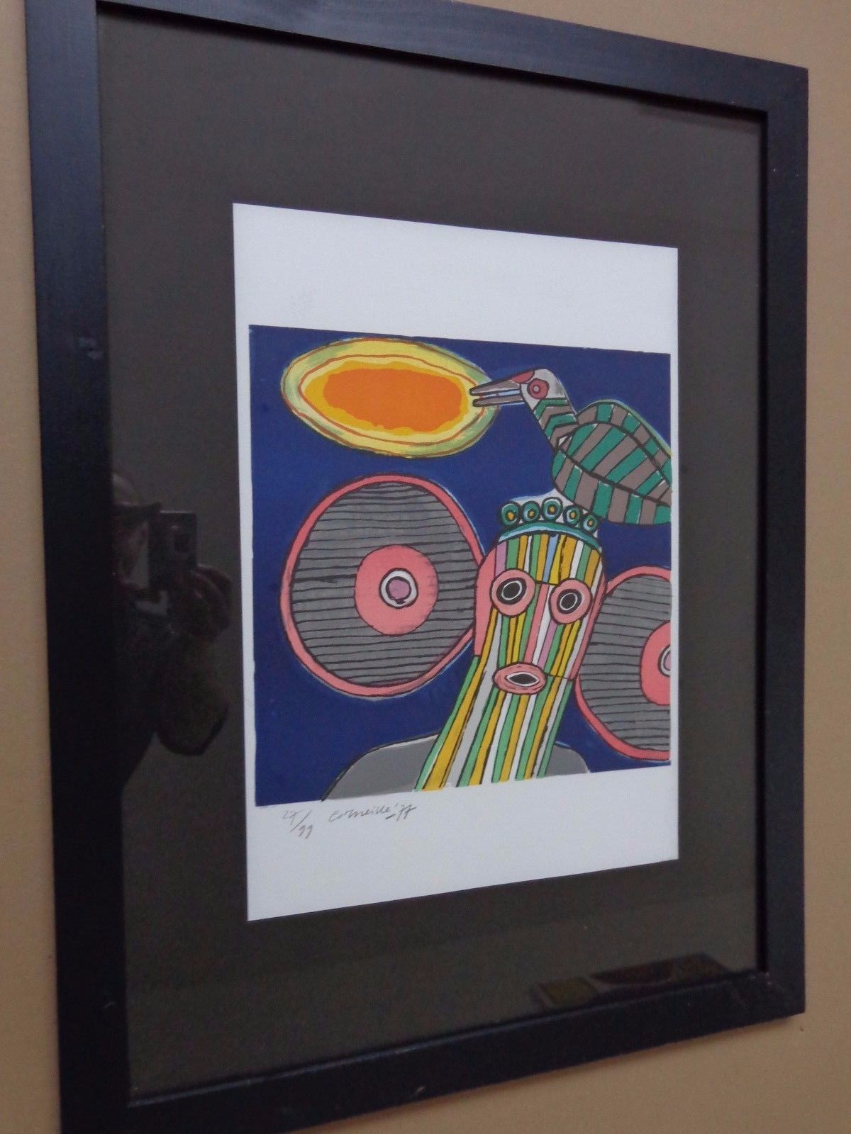 Corneille - KLEURRIJKE FIGUUR / KLEURLITHO / 77x57cm / KADER / SIG kopen? Bied vanaf 85!