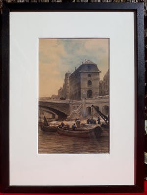 Gijsbert Hooyer - Stadskade, tekening/aquarel (mooi ingelijst) kopen? Bied vanaf 95!