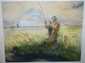 Piet van der Hem - Visser in de polder - zeer groot werk kopen? Bied vanaf 950!