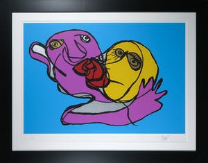 Karel Appel - Zeefdruk, Blue Kiss - Ingelijst (Groot) kopen? Bied vanaf 1!