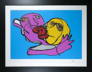 Karel Appel - Zeefdruk, Blue Kiss - Ingelijst (Groot) verkocht voor € 1!