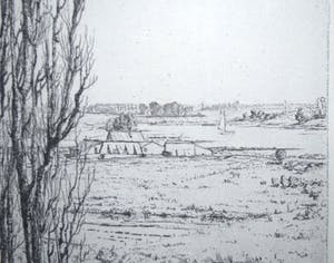 Jan Coenraad Nachenius - ets - Gezicht op de Rijn vanaf de Wageningse berg kopen? Bied vanaf 40!