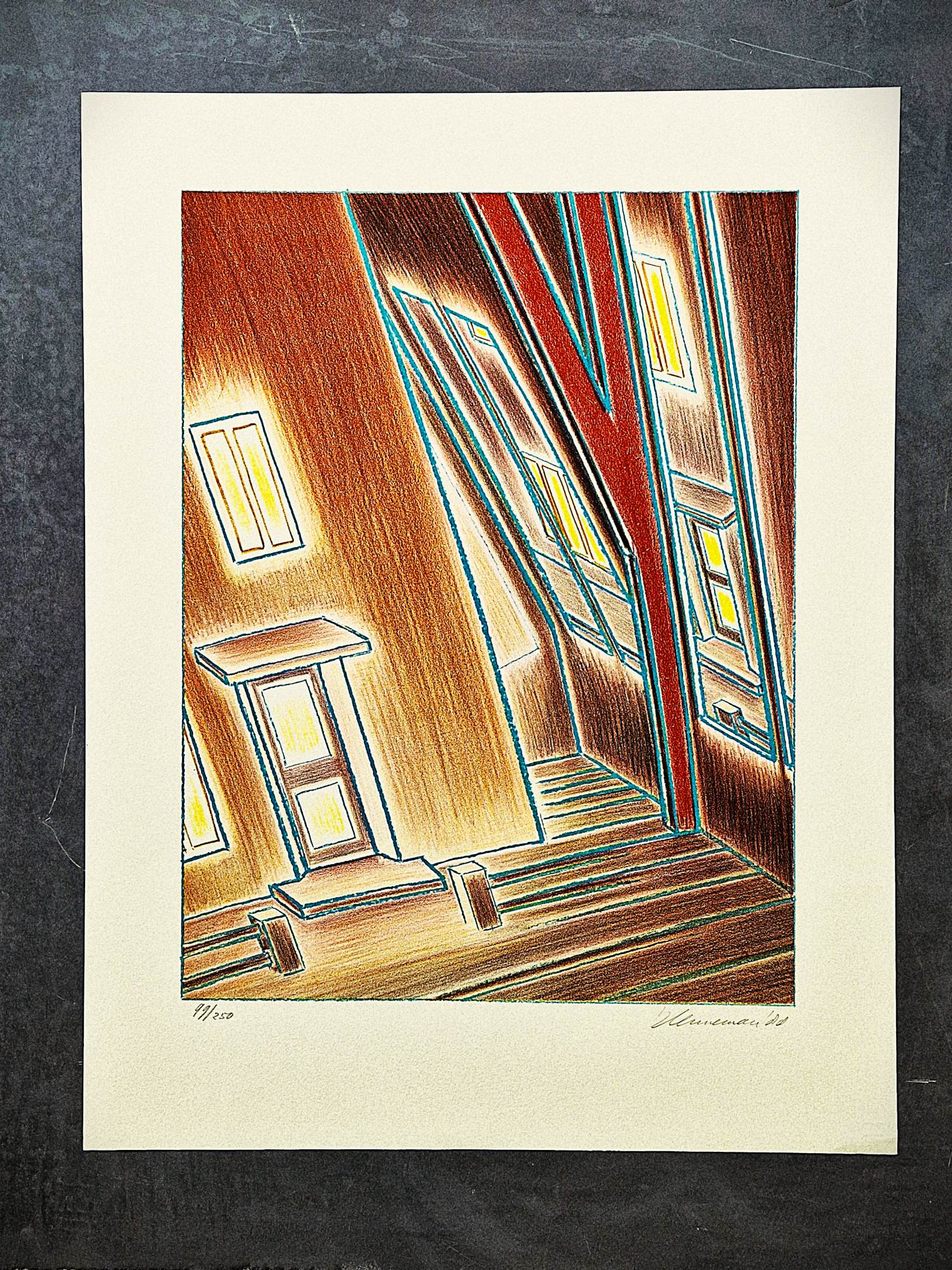 Jeroen Henneman - Groot in 1988 gemaakt kleuren litho "Het atelier in de Vossiusstraat" kopen? Bied vanaf 125!
