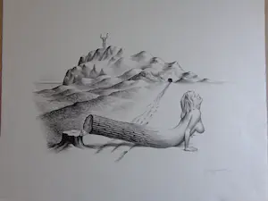 Joop Moesman - NAAKT SURREALISME / ZW-W LITHO / 51x66cm / SIG / 1973 / PRENT190 kopen? Bied vanaf 25!