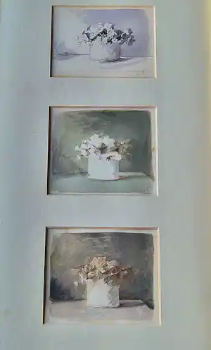 Mart Kempers - Bijzonder "stilleven rozen in 3 fases" (tekening - sepia - aquarel) mooi gelijst verkauft für € 52!