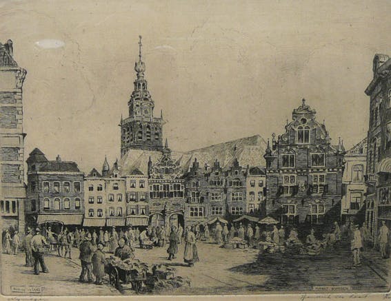 Hendrik de Laat - Markt Nijmegen -ets- kopen? Bied vanaf 30!