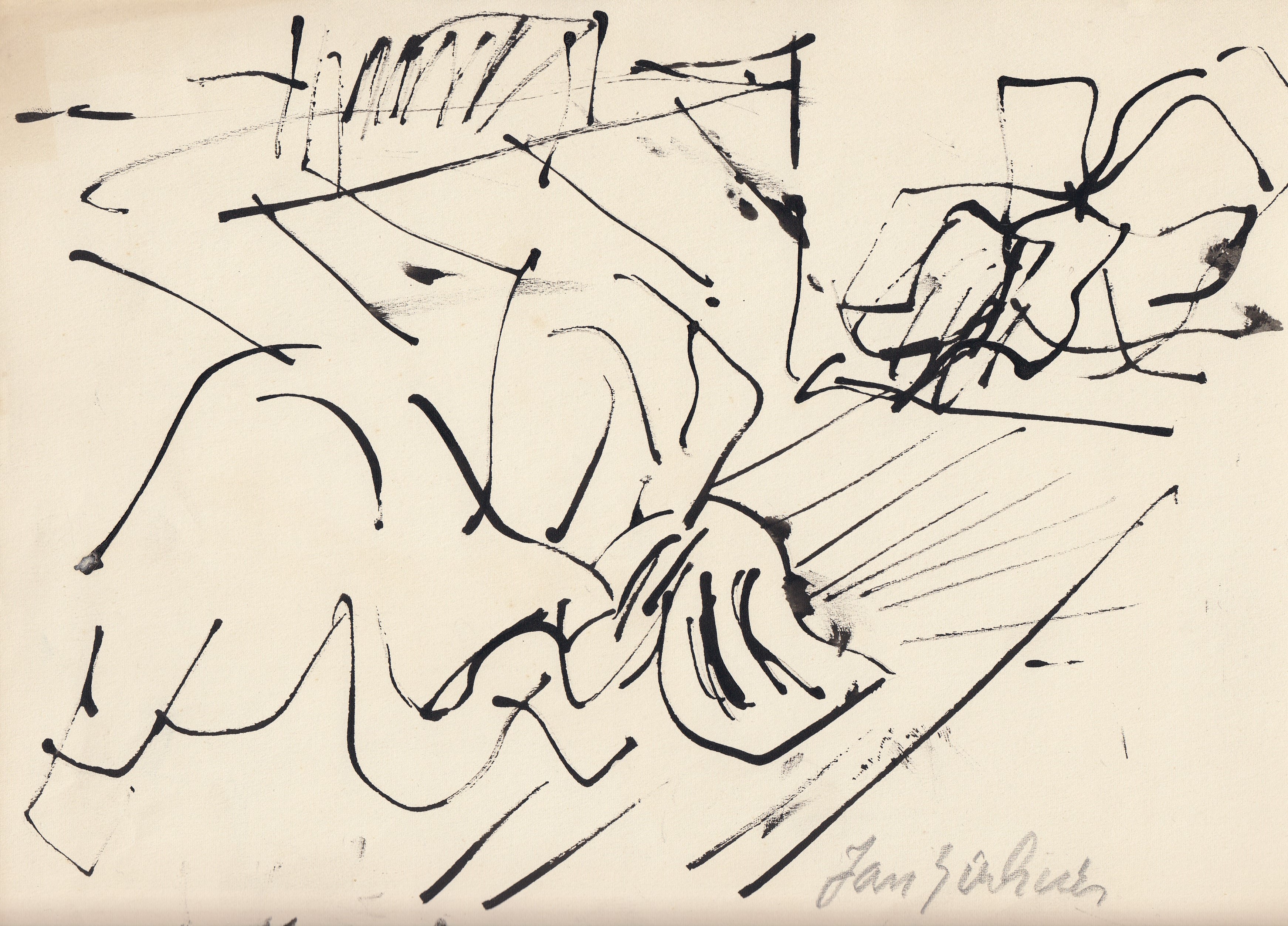 Jan Sierhuis - Abstracte Kompositie met zwarte verf op papier kopen? Bied vanaf 1!