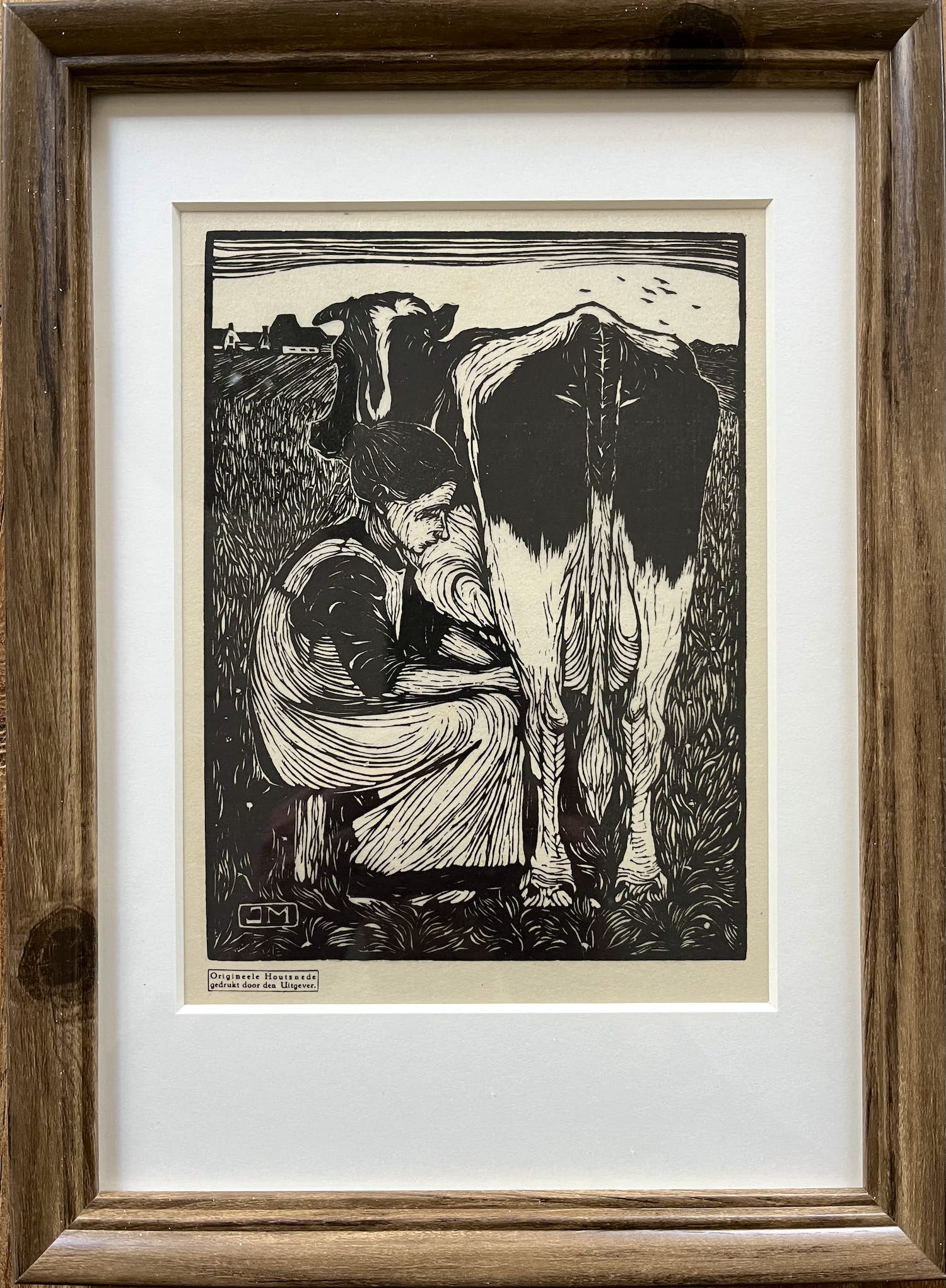 Jan Mankes - Originele Houtsnede Koemelkster 1927 verkocht voor € 125!