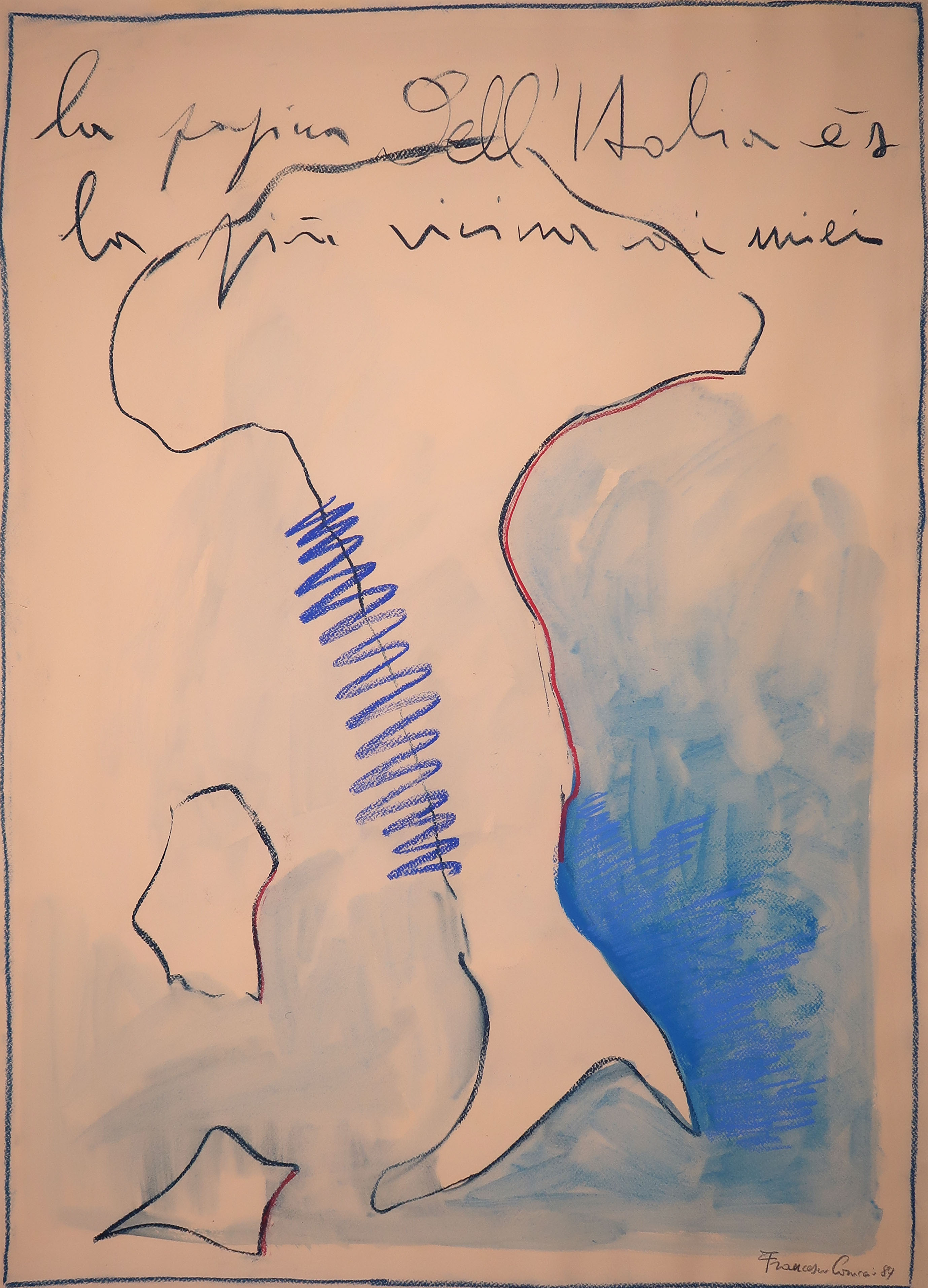 Francesco Caraccio - Gouache en krijt op papier, Italy (Groot) kopen? Bied vanaf 50!