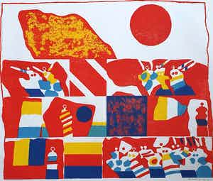 Jef Diederen - Hout/Linosnede op japans papier verkocht voor € 75!