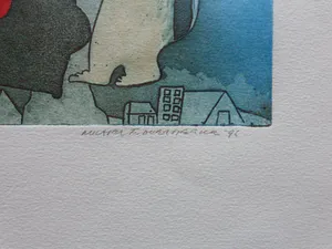 Michel van Overbeeke - AWAKE-AWAY II / KLEURETS + GOUDOPDRUK / 65x50cm / SIG / 1996 kopen? Bied vanaf 30!