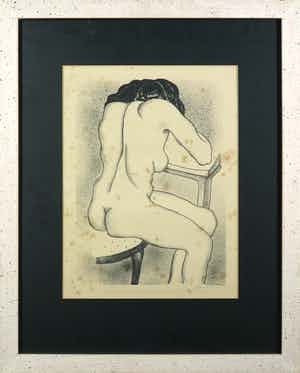Jeanne Bieruma Oosting - Litho, Zittend naakt - Ingelijst verkocht voor € 1!