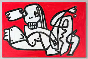 Gundi Falk - Kubistische Umarmung auf rotem Hintergrund kopen? Bied vanaf 280!