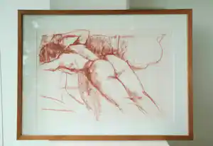 Anke Peddemors - – "Liggend naakt" – Originele tekening (gemengde techniek) met galerie-etiket verkauft für € 150!