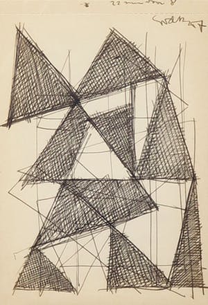 Siep van den Berg - Inkttekening, Abstracte compositie - Ingelijst kopen? Bied vanaf 70!