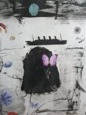 Marc Volger - Gemende techniek op papier, titel, "Titanic Fossiel". kopen? Bied vanaf 50!