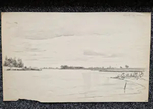 George Lourens Kiers - Sfeervol aquarel "boot aan de gracht" + 2 tekeningen Dordrecht en de Lek kopen? Bied vanaf 79!