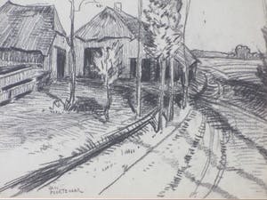 Jan Poortenaar - Landweg bij een boerderij - Tekening kopen? Bied vanaf 1!