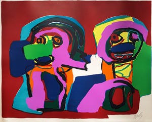 Karel Appel - Figuren, litho (prachtig ingelijst, groot) kopen? Bied vanaf 895!