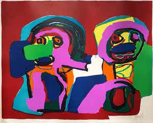 Karel Appel - Figuren, litho (prachtig ingelijst, groot) verkocht voor € 895!