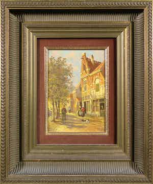 Niet of onleesbaar gesigneerd - Olieverf op paneel, Straatgezicht verkocht voor € 1!