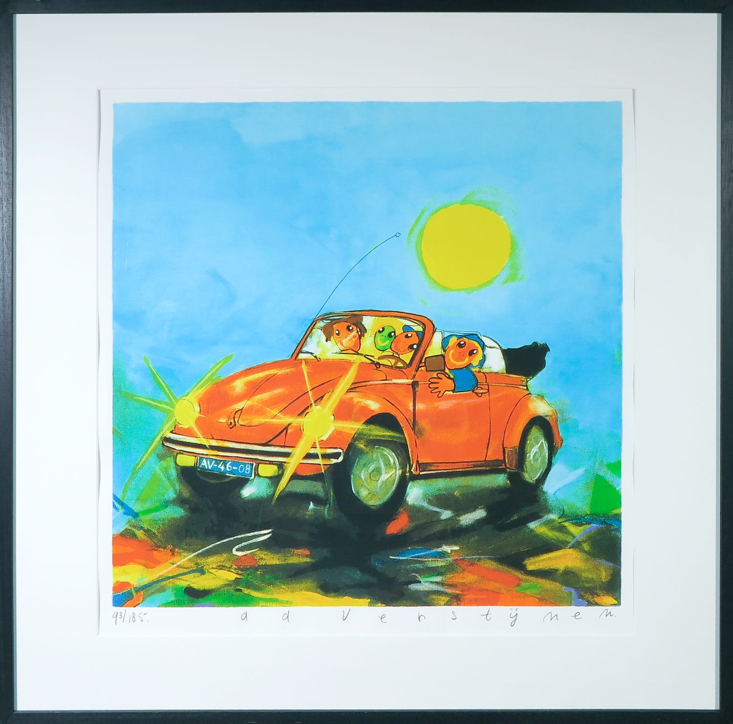 Ad Verstijnen - Zeefdruk, Cabriolet - Ingelijst verkocht voor € 100!