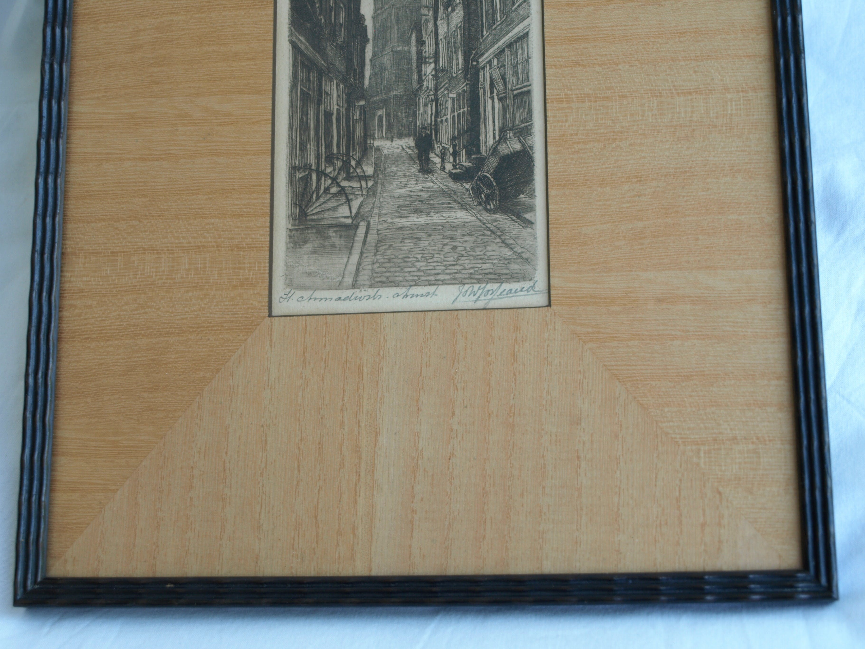 Johannes Josseaud - Ets , St Anna Dwarsstraat Amsterdam – gesigneerd & ingelijst – ca 1920 kopen? Bied vanaf 10!