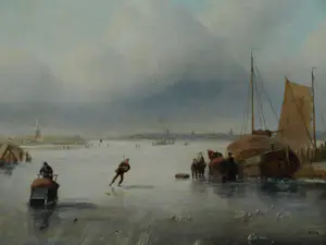 Johannes Hessel Brolsma - Olieverf op paneel , Klassiek Hollands Winterlandschap kopen? Bied vanaf 1!