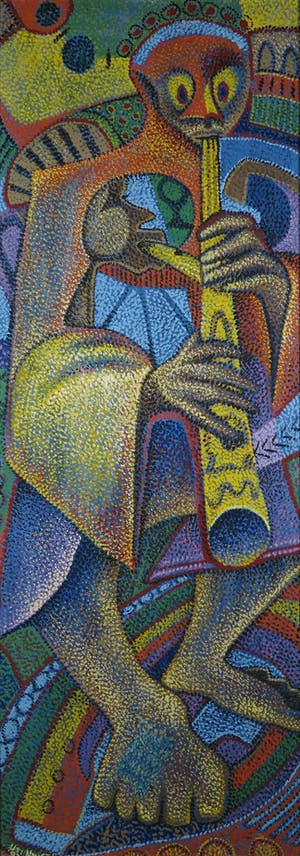 Uti Ndueze - Acryl op doek, Horn Blower - Ingelijst kopen? Bied vanaf 100!