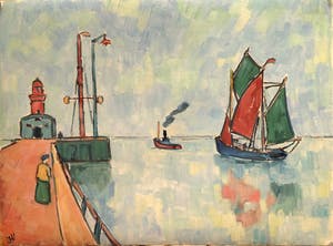 Jan Willem Versteeg - Bateau-pêcheur sortant du port kopen? Bied vanaf 65!
