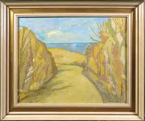 Meinert Volkers - Olieverf op doek, Duinlandschap met uitzicht op zee -Ingelijst verkocht voor € 125!