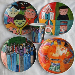 Plateelfabriek Schoonhoven N.V. - 4 Porseleinen bordjes + 1 kopje - Philadelphia kopen? Bied vanaf 1!