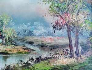 Henner Knauf - (1901-1974) boerderij aan het water, olieverf op doek kopen? Bied vanaf 35!