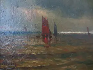 Alfred Stevens - (1823-1906) Zeegezicht Zeilboten kopen? Bied vanaf 250!